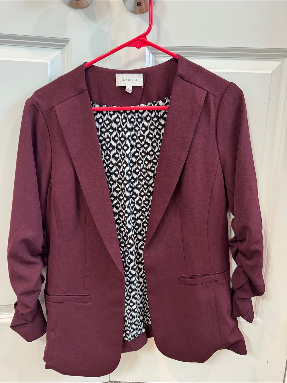 Skies Are Blue Plum Open-Front Blazer with Patterned Lining